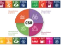 Diagram wyjaśnia, czym jest CSR: odpowiedzialność gospodarcza, w miejscu pracy, środowiskowa i społeczna.