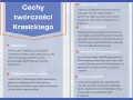 Cechy twórczości Krasickiego: humor, ironia, krytyka społeczna, dydaktyzm, refleksja nad naturą ludzką, klarowność języka, parodia i groteska.