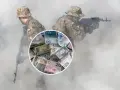 Żołnierze w dymie z karabinami, a w tle stos polskich banknotów. Czy to pytanie o to, ile zarabia żołnierz?