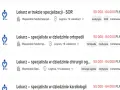Zestawienie ofert pracy dla lekarzy w szpitalach, pokazujące, ile zarabia lekarz w zależności od specjalizacji i etapu kariery, np. 50 000-64 000 PLN.