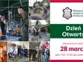 Kolaż zdjęć z Dnia Otwartego WAT: studenci, wojskowi, sprzęt, eksperymenty.