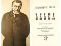 Portret Bolesława Prusa obok strony tytułowej jego dzieła "Lalka". Opracowanie graficzne Antoniego Uniechowskiego.