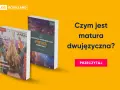 Dwie książki: "English B" i "Physics" obok siebie. Tekst: "Czym jest matura dwujęzyczna?".
