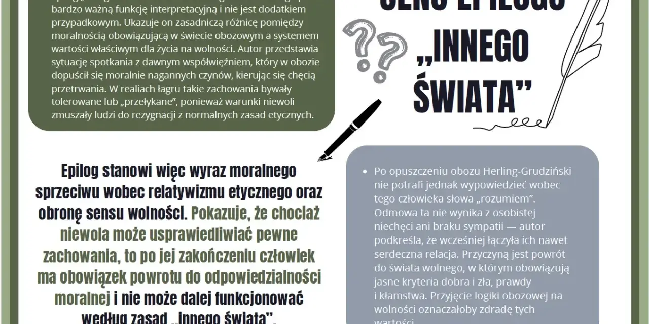 Epilog „Innego świata” ukazuje bohaterów w zderzeniu moralności obozowej i wolności.