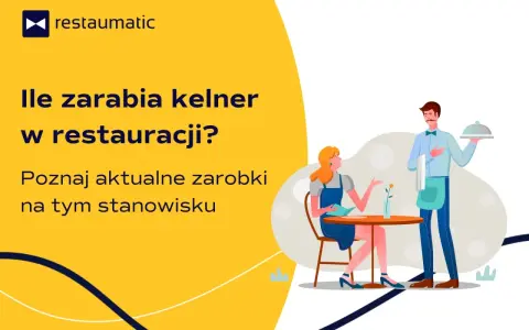 Ile zarabia kelner w restauracji? Dowiedz się, jakie są aktualne zarobki na tym stanowisku. Ilustracja przedstawia kelnera podającego danie klientce.