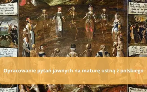 Obraz przedstawia motyw danse macabre, gdzie szkielety tańczą z ludźmi różnych stanów, przypominając o nieuchronności śmierci.