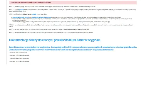 Dokumentacja praktyk studenckich do Biura Karier. Zaliczenie praktyk zawodowych na studiach.