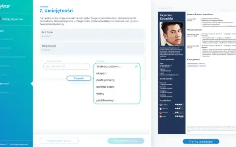 Dodaj umiejętności do CV, np. MS Excel na poziomie eksperta, by podkreślić swoje kompetencje.