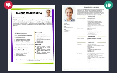 Tamara Mazowiecka, doradczyni klienta z 3-letnim doświadczeniem, szuka pracy. Jej tytuł zawodowy to "Doradczyni Klienta".
