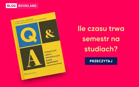 Żółta książka "Q&A" obok pytania "Ile czasu trwa semestr na studiach?".