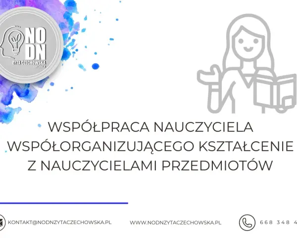 Współpraca nauczyciela współorganizującego kształcenie z nauczycielami przedmiotów. Logo NODN.