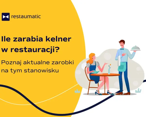 Ile zarabia kelner w restauracji? Dowiedz się, jakie są aktualne zarobki na tym stanowisku. Ilustracja przedstawia kelnera podającego danie klientce.