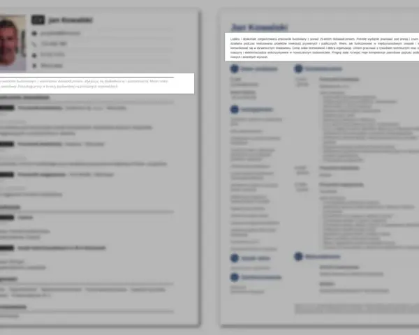 Jan Kowalski, budowlaniec z 15-letnim doświadczeniem, szuka pracy. Jego życiorys podkreśla dokładność, sumienność i chęć rozwoju.