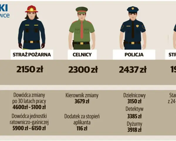 Zestawienie zarobków w służbach mundurowych: straż pożarna, celnicy, policja, straż miejska. Ile zarabia oficer w wojsku? Po latach pracy pensje rosną.