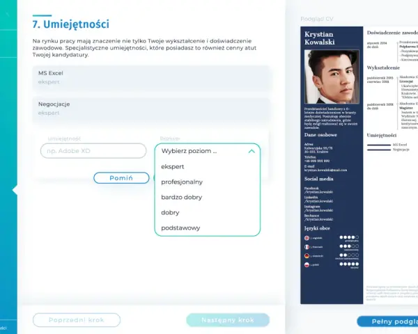 Dodaj umiejętności do CV, np. MS Excel na poziomie eksperta, by podkreślić swoje kompetencje.