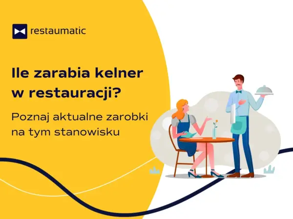 Ile zarabia kelner w restauracji? Dowiedz się, jakie są aktualne zarobki na tym stanowisku. Ilustracja przedstawia kelnera podającego danie klientce.
